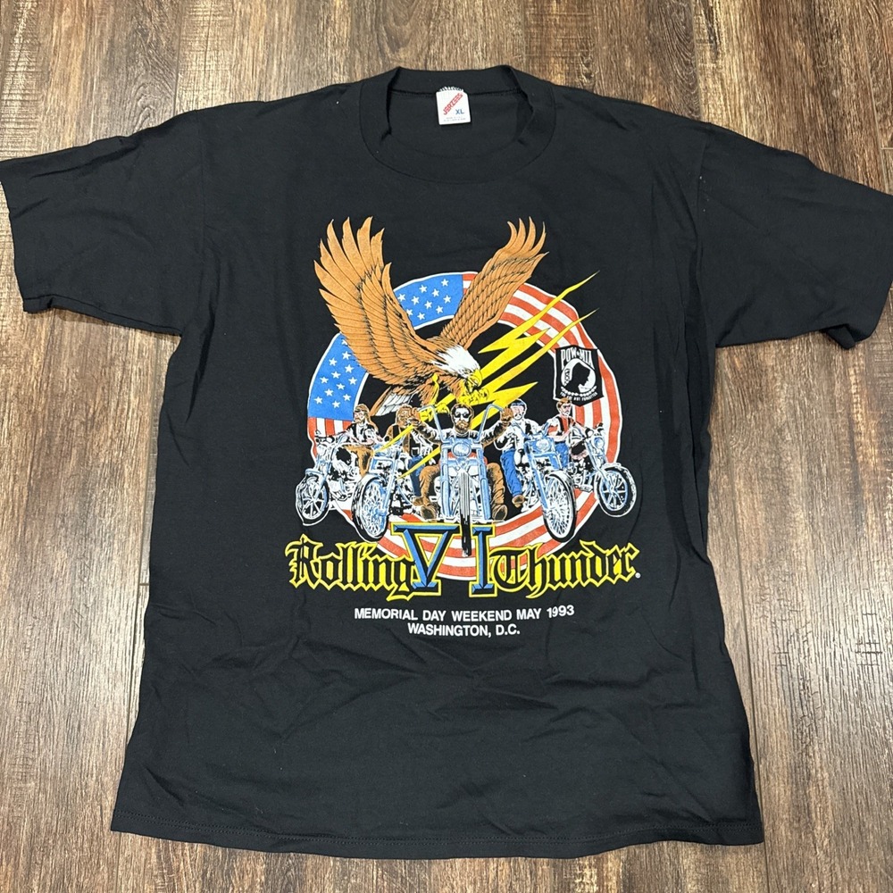 VTG 1993 Single Stitch ROLLING THUNDER Biker POW Shirt Sz XL FUNDRAISING